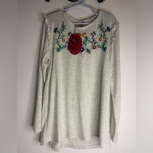 NWT Poof girls size large floral embroidered Long sleeve‎ top